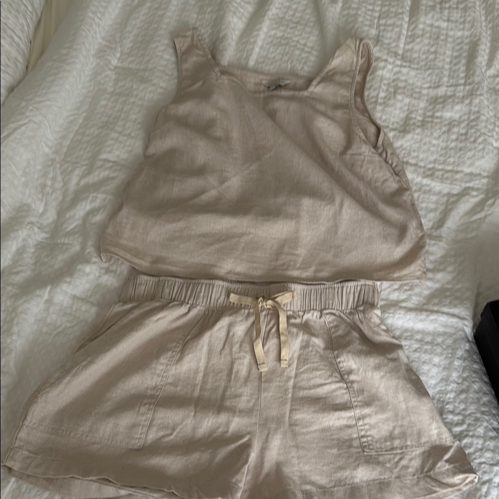 Women's Beige Linen Shorts and top set